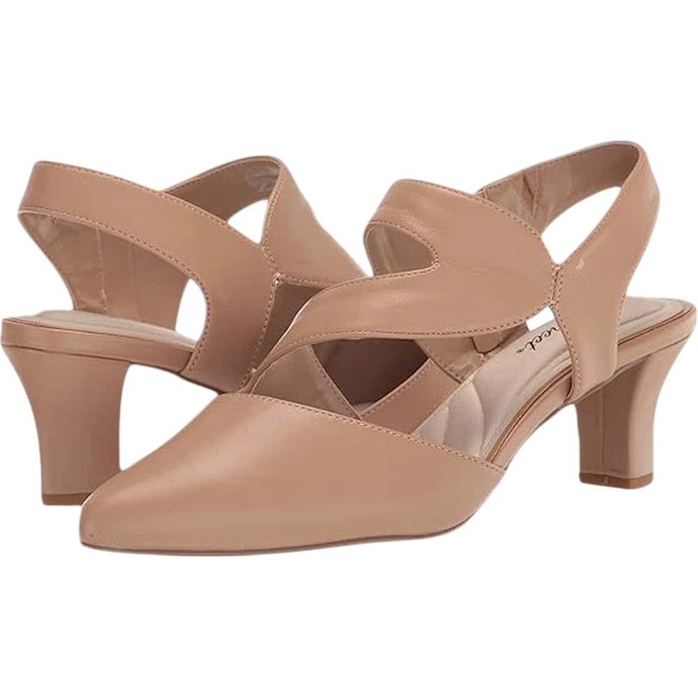 Easy Street Venue Pumps Women's Size 7 Nude‎ Tan Leather Pointed Toe Block Heel